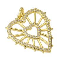 Cubic Zirconia Micro Pave Brass Pendant, Heart, gold color plated, fashion jewelry & DIY & micro pave cubic zirconia & for woman, golden, 21x21x1mm, Hole:Approx 3mm, 10PCs/Lot, Sold By Lot