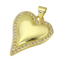 Cubique Pendentif en laiton zircon pavent, coeur, Placage de couleur d'or, bijoux de mode & DIY & pavé de micro zircon & pour femme, doré, 17x23x4mm, Trou:Environ 4mm, 10PC/lot, Vendu par lot