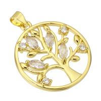 Cubic Zirconia Micro Pave Brass Pendant, Tree, gold color plated, fashion jewelry & DIY & micro pave cubic zirconia & for woman, golden, 25x28x4mm, Hole:Approx 4mm, 10PCs/Lot, Sold By Lot