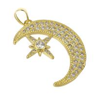 Cubic Zirconia Micro Pave Brass Pendant, Moon and Star, gold color plated, fashion jewelry & DIY & micro pave cubic zirconia & for woman, golden, 19x26x4mm, Hole:Approx 4mm, 10PCs/Lot, Sold By Lot