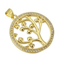 Cubic Zirconia Micro Pave Brass Pendant, Tree, gold color plated, fashion jewelry & DIY & micro pave cubic zirconia & for woman, golden, 26x29x4mm, Hole:Approx 4mm, 10PCs/Lot, Sold By Lot