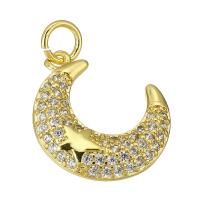 Cubic Zirconia Micro Pave Brass Pendant Moon and Star gold color plated fashion jewelry & DIY & micro pave cubic zirconia & for woman golden Approx 3mm Sold By Lot