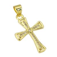 Cubic Zirconia Micro Pave Brass Pendant, Cross, gold color plated, fashion jewelry & DIY & micro pave cubic zirconia & for woman, golden, 15x22x4mm, Hole:Approx 4mm, 10PCs/Lot, Sold By Lot