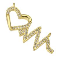 Cubic Zirconia Micro Pave Brass Connector, Electrocardiographic, gold color plated, fashion jewelry & DIY & micro pave cubic zirconia & for woman, golden, 28x11x2mm, Hole:Approx 1mm, 10PCs/Lot, Sold By Lot