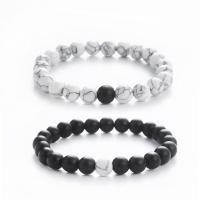 Gemstone Bracelets, Turquoise, with Black Stone, Round, Unisex, more colors for choice, Length:Approx 7.48 Inch, Sold By PC