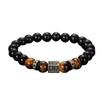 Gemstone Bracelets Black Stone with Tiger Eye & Zinc Alloy plated for man & with rhinestone Length Approx 10.24 Inch Sold By PC