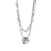 Titanstahl Halskette, mit Messing, mit Verlängerungskettchen von 1.97Inch, Doppelschicht & unisex, Silberfarbe, Länge:ca. 19.69 ZollInch, ca. 15.75 ZollInch, verkauft von PC