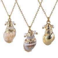 Shell Necklaces Brass with Shell & Freshwater Pearl with 1.97Inch extender chain gold color plated for woman Length Approx 16.93 Inch Sold By PC