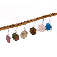 Gemstone Earrings, Pedra natural, with cobre, Hexagono, cromado de cor prateada, joias de moda, Mais cores pare escolha, 17x23mm, vendido por par