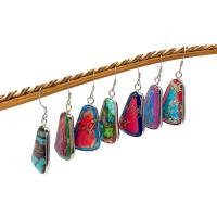 Impression Jasper Drop Earring with Brass silver color plated fashion jewelry Sold By Pair
