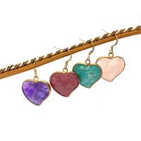 Gemstone Earrings, Pedra natural, with cobre, Coração, cromado de cor dourada, joias de moda & facetada, Mais cores pare escolha, 24x25mm, vendido por par