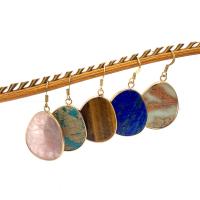 Gemstone Earrings, Pedra natural, with cobre, Lágrima, cromado de cor dourada, joias de moda, Mais cores pare escolha, 26x35mm, vendido por par