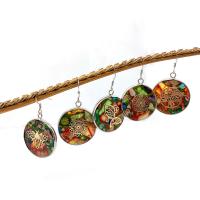 Impression Jasper Drop Earring with Brass Round plated fashion jewelry mixed colors 26mm Sold By Pair