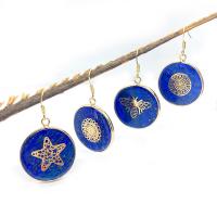 Lapis Lazuli Drop Earring with Brass Round gold color plated fashion jewelry blue 26mm Sold By Pair