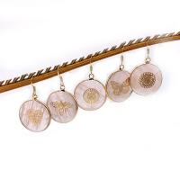 Rose Quartz Drop Earring with Brass Round gold color plated fashion jewelry pink 26mm Sold By Pair