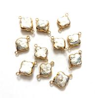 Freshwater Pearl Connector, with Tibetan Style, Four Leaf Clover, gold color plated, DIY & different size for choice, white, 11x19mm,14x22mm, 10PC/Bag, Sold By Bag