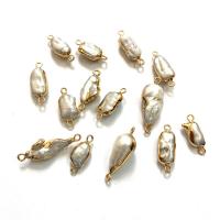 Freshwater Pearl Connector, with Tibetan Style, gold color plated, DIY, white, 5x10-15x30mm, 10PCs/Bag, Sold By Bag