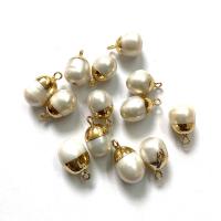 Freshwater Pearl Pendants, Round, gold color plated, fashion jewelry, white, 10x15mm, 10PCs/Bag, Sold By Bag