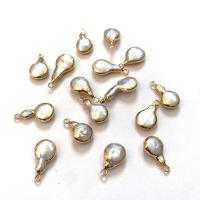 Freshwater Pearl Pendants, with Tibetan Style, gold color plated, fashion jewelry, white, 8x10-10x25mm, 5PC/Bag, Sold By Bag