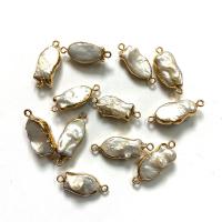 Tibetan Style Connector, Freshwater Pearl, with Tibetan Style, irregular, gold color plated, DIY, white, 10x25mm, 5PC/Bag, Sold By Bag