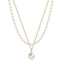 Collar de perlas de plástico, aleación de zinc, con Perlas plásticas, con 2.24 inch extender cadena, chapado en color dorado, Doble capa & para mujer, 28.5cm,40cm, Vendido por UD