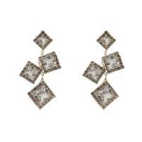 Zinc Alloy Drop Earrings plated for woman & with rhinestone Sold By Pair