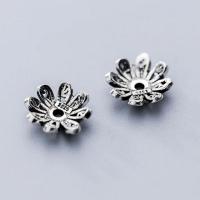 925 Sterling Silver Bead Cap, Flower, silver color, 10mm, Hole:Approx 1.6mm, Sold By PC