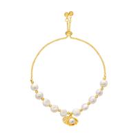 Zinc Alloy Bracelet with Freshwater Pearl gold color plated Adjustable & for woman Sold By PC