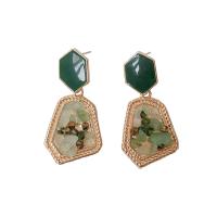 Zinc Alloy Drop Earrings with Gemstone gold color plated for woman & enamel 42mm Sold By Pair