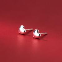 925 Sterling Silver Stud Earrings, Heart, silver color, 5.10x4.60mm, Sold By Pair