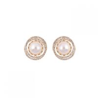 Tibetan Style Stud Earring, with Plastic Pearl, plated, for woman & with rhinestone, 25mm, Sold By Pair