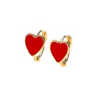 Brass Leverback Earring, Heart, gold color plated, for woman & enamel, more colors for choice, nickel, lead & cadmium free, 10x15mm, Sold By Pair