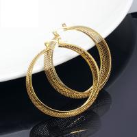 Titanium Steel Hoop Earring, gold color plated, for woman & hollow, 48x13mm, Sold By Pair