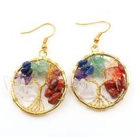 Natural Gemstone Earrings Natural Gravel with Brass handmade for woman mixed colors Sold By Pair