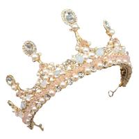 Diadema, lega in zinco, with perla in plastica, Corona, placcato, gioielli di moda & per la donna & con strass di vetro, dorato, 130x70mm, Venduto da PC