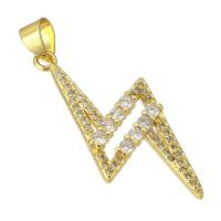 Cubic Zirconia Micro Pave Brass Pendant, Lightning Symbol, gold color plated, fashion jewelry & DIY & micro pave cubic zirconia & for woman, golden, 14x30x4mm, Hole:Approx 4mm, 10PCs/Lot, Sold By Lot