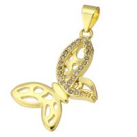 Cubic Zirconia Micro Pave Brass Pendant, Butterfly, gold color plated, fashion jewelry & DIY & micro pave cubic zirconia & for woman, golden, 23x17x4mm, Hole:Approx 5mm, 10PCs/Lot, Sold By Lot