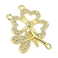 Cubic Zirconia Micro Pave Brass Connector, Four Leaf Clover, gold color plated, fashion jewelry & DIY & micro pave cubic zirconia & for woman & 2/1 loop, golden, 21x26x2mm, Hole:Approx 1mm, 10PCs/Lot, Sold By Lot