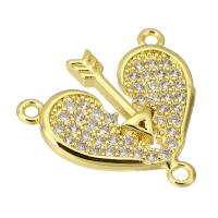 Cubic Zirconia Micro Pave Brass Connector Heart gold color plated fashion jewelry & DIY & micro pave cubic zirconia & for woman & 2/1 loop golden Approx 1mm Sold By Lot