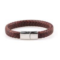 PU Leather Cord Bracelets stainless steel interlock buckle silver color plated fashion jewelry Length 21 cm Sold By PC