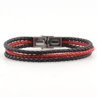 PU Leather Cord Bracelets stainless steel interlock buckle silver color plated fashion jewelry & woven pattern Length 21 cm Sold By PC