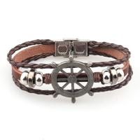 PU Leather Cord Bracelets, with Stainless Steel, plated, fashion jewelry & woven pattern, coffee color, Length:21 cm, Sold By PC