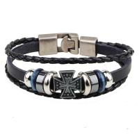 PU Leather Cord Bracelets, with Stainless Steel, plated, fashion jewelry & woven pattern, black, Length:21 cm, Sold By PC