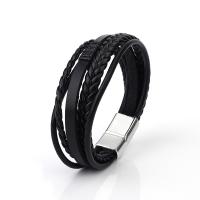 PU Leather Cord Bracelets zinc alloy magnetic clasp plated fashion jewelry & woven pattern Length 21 cm Sold By PC