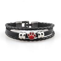 PU Leather Cord Bracelets with Stainless Steel plated fashion jewelry & woven pattern & enamel black Length 21 cm Sold By PC