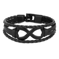 PU Leather Cord Bracelets, with Stainless Steel, gun black plated, fashion jewelry & woven pattern, more colors for choice, Length:21 cm, Sold By PC