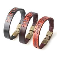 PU Leather Cord Bracelets, stainless steel interlock buckle, Alphabet Letter, plated, fashion jewelry, more colors for choice, Length:21 cm, Sold By PC
