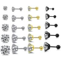 Stainless Steel Ear Piercing Jewelry plated fashion jewelry & micro pave cubic zirconia Sold By PC