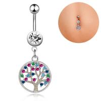 Rustfrit stål Belly Ring, Stainless Steel, Tree of Life, forgyldt, mode smykker & Micro Pave cubic zirconia, Solgt af PC