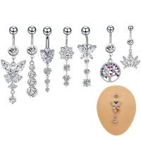 Stainless Steel Belly Ring, plated, fashion jewelry & different styles for choice & micro pave cubic zirconia, more colors for choice, Sold By PC
